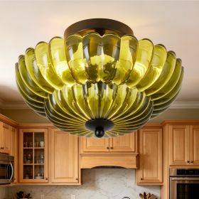 Semi Flush Mount Ceiling Light, Green Glass Ceiling Light Fixture, 3-Bulb Modern Black Close to Ceiling Light, Vintage Glass Ceiling Lights for B (Option: Green)