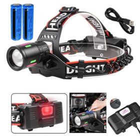 LED Headlamp USB Rechargeable Head Torch Zoom Headlight Lamp Super Bright Flashlight Work Light 3 Modes With Li-ion Batteries (Option: 1Pack)